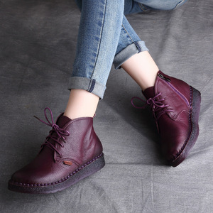 Bottines en cuir véritable faites à la main pour femmes, style ethnique rétro, semelle souple, plateforme, automne-hiver - Product Image 2