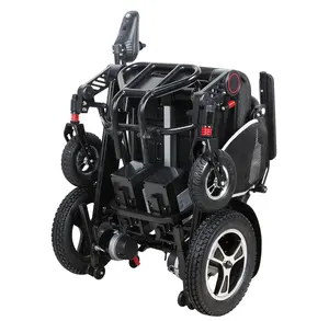 Sağlık malzemeleri otomatik katlanır güç tekerlekli sandalye alüminyum taşınabilir katlanır motorlu tekerlekli sandalye uzanmış