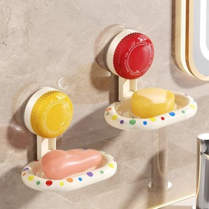 Suction Cup Wall Mount Soap Dish Oval Plastic Drainage Bathroom Rack Cartoon Pattern - Product Image 1
