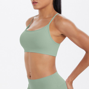 Wholesale Women Thin Strap Criss Cross <b>Back</b> Sports Bra <b>Low</b> Support Shockproof Yoga Bra with Padded Gym Running Workout Crop <b>Top</b> - Product Image 5