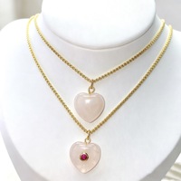 Collier pendentif cœur en pierre naturelle minimaliste en cuivre avec chaîne en bambou pour femmes