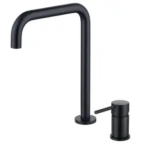 Deck mounted matte black basin tap single lever basin faucet mixer for counter sink in hotels