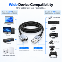 Kabel Ekstensi USB 2.0 Male to Female Stabilitas Tinggi, Jalinan Nilon, Cangkang Logam Tahan Lama untuk Periferal USB, Penggunaan Kantor dan Rumah