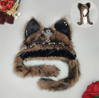 Chapeau unisexe gothique à oreilles de chat en fourrure, décoré d'une chaîne croisée, en peluche douce et chaude pour l'hiver, idéal pour la vente en gros, le cosplay, les fêtes d'Halloween et le quotidien