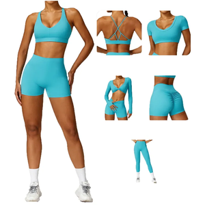 Conjunto de yoga deportivo para mujer, venta al por mayor, sexy, de malla hueca transpirable, pantalones de gimnasio de cintura alta con patrón sólido, ropa deportiva. - Product Image 2