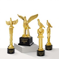 Trophée en résine Peace Bird Awards pour concours scolaires et de danse, plaqué or, durable, poli, style sportif, avec logo personnalisé, coffret cadeau