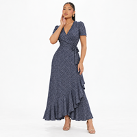 Robe longue décontractée d'été pour femme, style OEM ODM, à motif floral, manches courtes bouffantes et ourlet à volants