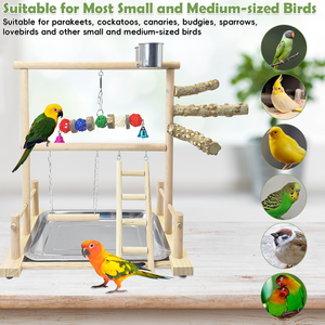 Jouet de parc d'activités en bois pour perroquets OF Pet, avec perchoir, échelle et mangeoires - Product Image 4