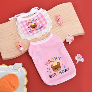 Birthday <b>Bear</b> Pet Vest <b>Pink</b> Checkered Cartoon Dog Cat Unisex Breathable Clothing Summer Autumn Winter Spring - Product Image 1