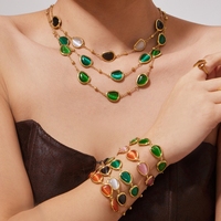 Gelang Kristal Berbentuk Tetesan Warna-warni Fashion Cut, Perhiasan Wanita Baja Anti Karat, Gelang Rantai Fashion