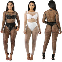 2022 Neuankömmling Sommer Sexy Fisch netz Perle Design Mesh Spitze Ohne Basis Kleidung Sexy Perspektive Perlen Zweiteiliger Anzug