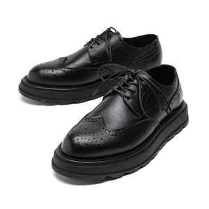Chaussures habillées formelles en cuir véritable de vachette à enfiler avec semelle en caoutchouc épaisse <span class=keywords><strong>et</strong></span> motif sculpté pour le bureau <span class=keywords><strong>et</strong></span> la carrière, tailles 38-44 - Product Image 1
