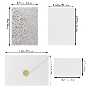 Carte de vœux laser 3D pour mariage, avec fleurs roses, pour demoiselle d'honneur, invitation de mariage, papier pailleté, invitation de fiançailles - Product Image 1