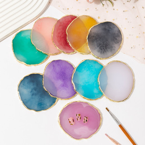 Palette à ongles en résine agate à bord doré, planche de présentation 3D DIY, plaque d'entraînement en plastique pour la décoration des doigts, outil de manucure et de beauté - Product Image 1