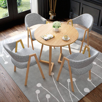Ensemble de table et chaises de négociation rondes en bois massif moderne, usage commercial, 4 chaises, ensemble de salle à manger pour restaurant, salon