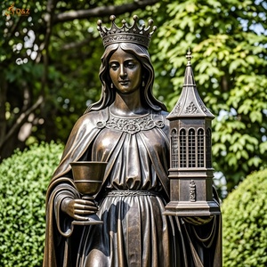 Religieux extérieur en laiton coulé grandeur nature tenant trois fenêtres tour calice foudre mineur patron saint st <span class=keywords><strong>barbara</strong></span> statue en bronze - Product Image 5