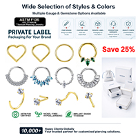 Anneau de nez en titane de qualité implantaire ASTM F136 avec zircon, hypoallergénique, pour piercing de septum, daith, hélix, cartilage