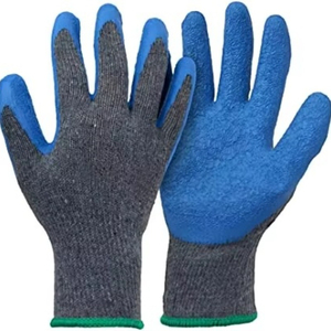 Guantes de seguridad de látex corrugado con revestimiento de látex corrugado azul, tejido de algodón gris de calibre 10, para construcción. - Product Image 3