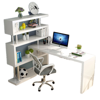Bureau d'ordinateur de bureau rotatif et créatif en bois, convertible, table de chambre à coucher, simple, bibliothèque d'angle intégrée, réglable