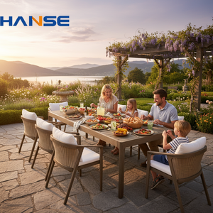 Ensemble de salle à manger de luxe en teck pour hôtel, villa ou resort, résistant aux intempéries, mobilier de patio en bois massif, table et chaises - Product Image 2