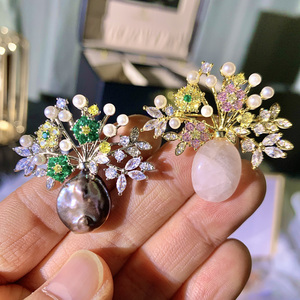 Xiliangfeizi giải phóng mặt bằng bán 14 <span class=keywords><strong>K</strong></span> mạ vàng Baroque hoa Trâm cưới đá tự nhiên Zircon bình trâm cài - Product Image 4