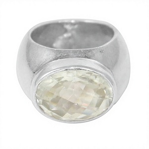 Art Palace Certified 925 Silver Cocktail <b>Ring</b> with Natural Citrine <b>Crystal</b> Bezel Setting Unisex Classic Style Jewelry - Product Image 1