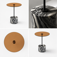 Table d'appoint ronde en verre ambré sur mesure, base en marbre Calacatta naturel, design sculptural moderne, pour hôtel, chambre à coucher, salon