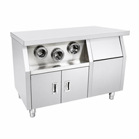 Table de travail en acier inoxydable avec îlot central et armoire de rangement, équipement de cuisine commerciale pour restaurant
