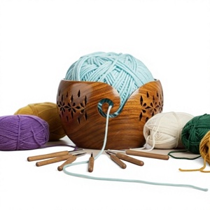 AZ ENTERPRISES Wood Yarn Bowl Round Simple Design Portable 15cm for Hand Knitting Durable <b>Craft</b> Supply - Product Image 4