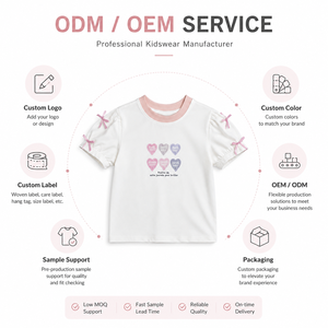 เสื้อยืดเด็กผู้หญิง คอตตอนนุ่ม แขนพอง ลายหัวใจ แต่งโบว์สีชมพู สไตล์โคเควตต์ รับผลิตตามสั่งขายส่ง (OEM) - Product Image 3
