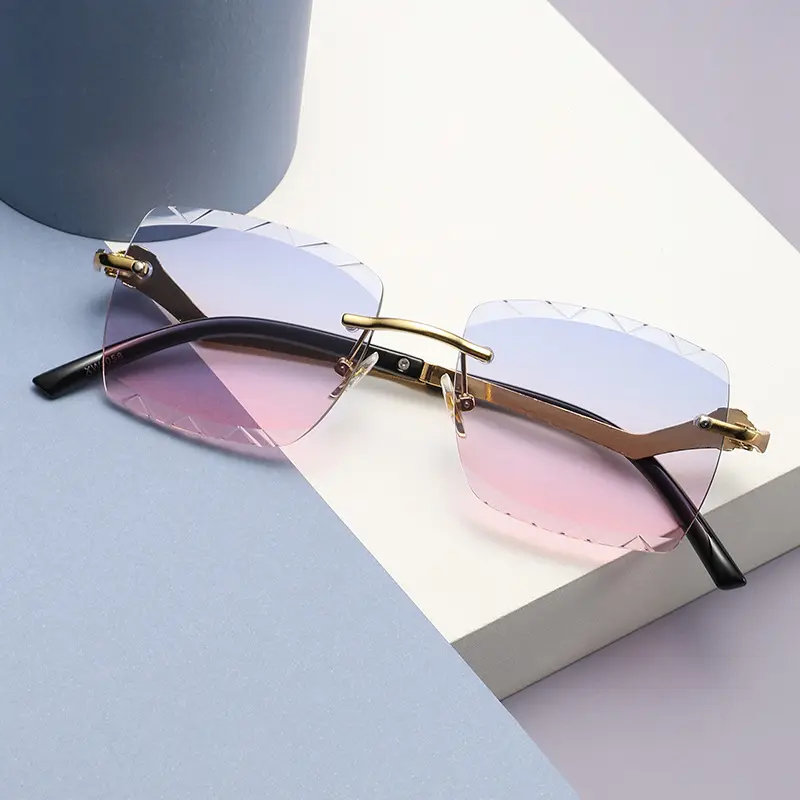 GUVIVI 2023 New Diamond Cut lunettes de soleil à verres carrés sans monture lunettes de soleil unisexes de haute qualité avec monture en forme de léopard Lunettes