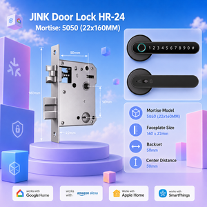 Serrure de porte intelligente en alliage d'aluminium JINKLock HR-24, déverrouillage par empreinte digitale, mot de passe, carte, <span class=keywords><strong>clé</strong></span> mécanique, contrôle par application, iOS, <span class=keywords><strong>USB</strong></span>, utilisation à l'hôtel, à domicile - Product Image 2
