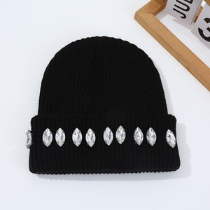 Hip Hop hiver bonnet tricoté brillant gouttes d'eau strass Logo personnalisé pompon 100% acrylique sublimation impression unisexe rue - Product Image 6