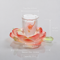 Ensemble tasse et soucoupe en verre Liuli artisanal 30ml, motif fleur de prunier dégradé rouge en relief, vaisselle de luxe, cadeau artistique OEM