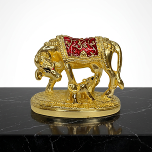 <b>Gold</b> Plated Surabhi Gau Mata with Nandini Calf <b>Statue</b> Hindu Temple Decor Spiritual Gift Wedding Return Gift - Product Image 2
