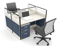 Poste de travail de bureau à cloisonnement 4 places avec armoires à 3 tiroirs verrouillables, bureau de personnel en mélamine blanche