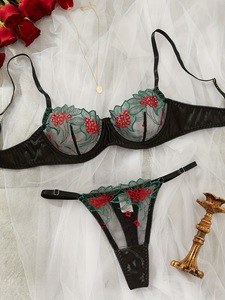 Wholesale Floral Embroidery Lingerie <b>Set</b> Sheer Mesh Underwire Bra and Thong 2 Piece <b>Set</b> <b>Sexy</b> Lace Womens Intimates Underwear <b>Set</b> - Product Image 2