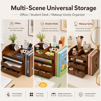 Organisateur de documents multi-emplacements en bambou couleur noyer, écologique, OEM/ODM, support de rangement de bureau réglable pour la maison, le bureau et l'école