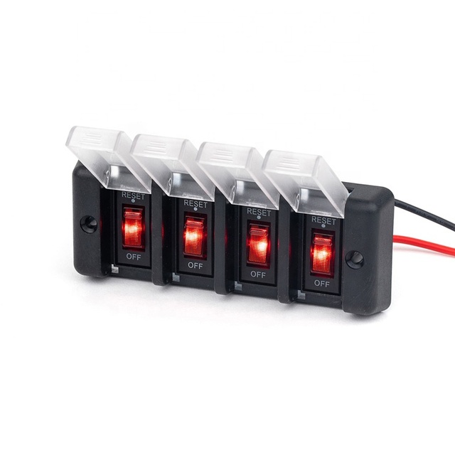 High Quality 12V Red Button Waterproof 4 Gang Switch Panel With Circuit Breakers for Car RV Vehicles Truck