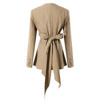 Automne Femmes Offre Spéciale Dames Blazer V COU Haute Waistuit Revers Long Avec Ceinture Bureau Blazer Costume Trajes De Mujeres Casual Largos
