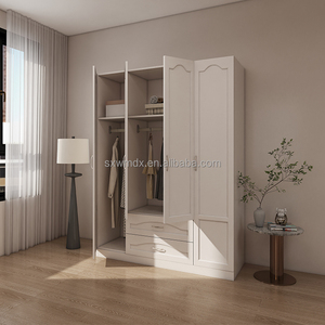 OEM ODM melamina MDF sottovuoto formato armadio in legno con 4 porte pannelli rialzati e 2 cassetti più recenti disegni di guardaroba per camera da letto - Product Image 1