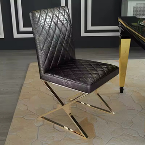 Chaises de salle à manger en acier inoxydable doré avec revêtement en cuir noir pour hôtels, mariages et événements (vente en gros) - Product Image 3
