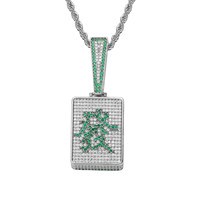 Collier Pendentif Mahjong en Laiton Plaqué Or avec Chaîne Corde, Bijoux Fantaisie Tendance, Pendentifs Riches Effet Givré, Colliers Ras du Cou Hip Hop