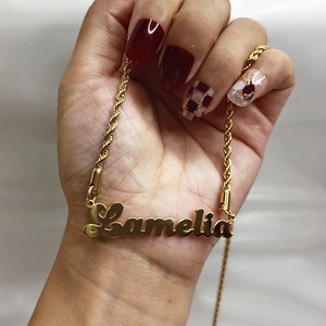 Collar de Joyería de Moda Dorada, Cadena de Cuerda con Nombre Personalizado, Collares con Placa de <span class=keywords><strong>Metal</strong></span> Personalizada, Venta al por Mayor, Colgante Personalizado - Product Image 5