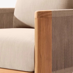 Sofá de Madera Maciza Tejida de Ratán para Exteriores de Estilo Nórdico, Muebles de Teca de Diseño Moderno y Cómodo para Jardín, Patio, Hotel y Casa de Huéspedes - Product Image 4