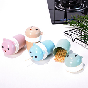 <b>Cute</b> Cartoon <b>Bear</b> Toothpick Holder Plastic Portable Oval Shape Home Kitchen Use Nordic Pink Blue Green Colors - Product Image 1