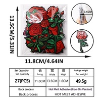 Parches Bordados Termoadhesivos de Rosas, Bordados a Máquina, Sin Costuras, Hilo Rojo, Personalizables, para Ropa de Fieltro