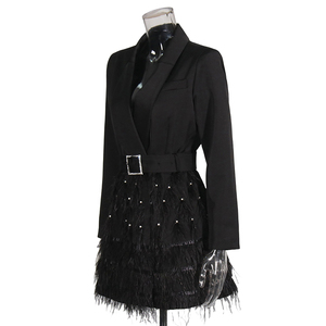 TWOTWINSTYLE Nuovo Abito Elegante <span class=keywords><strong>con</strong></span> Sensazione di Alta Classe, Vestito da Festa Nero <span class=keywords><strong>con</strong></span> Frange di <span class=keywords><strong>Piume</strong></span>, <span class=keywords><strong>Gonna</strong></span> Corta - Product Image 4