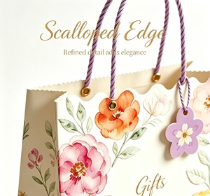 wholesale custom paper packaging shopping <b>bags</b> Elegant watercolor flower gift <b>bag</b> with scalloped edge present packing gift <b>bag</b> - Product Image 3