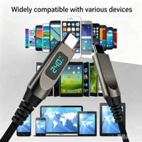 Câble USB-C vers USB-C 240W PD3.1 avec affichage numérique LED, puce E-Marker 48V5A, tressé en nylon, alliage de zinc, cordon de charge rapide pour téléphone et PC